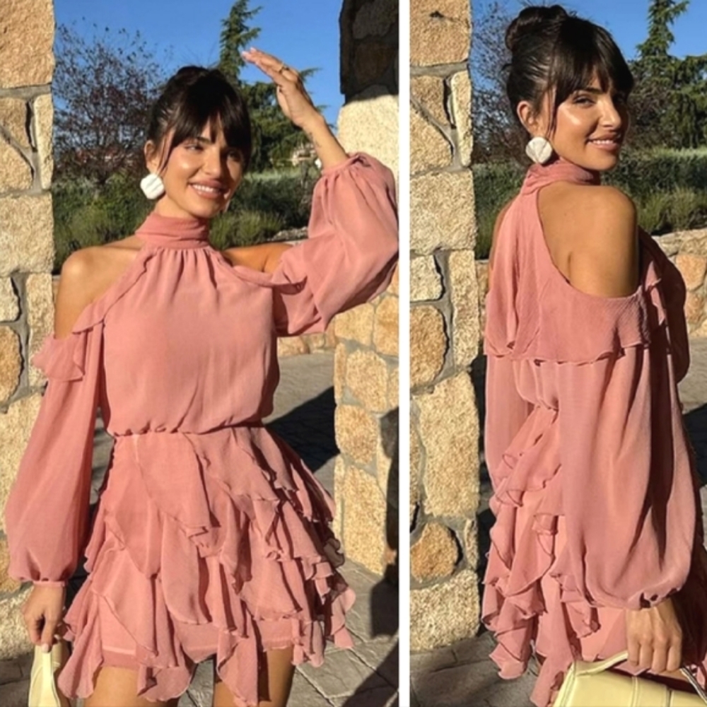 ZARA  RUFFLED MINI DRESS Size S
